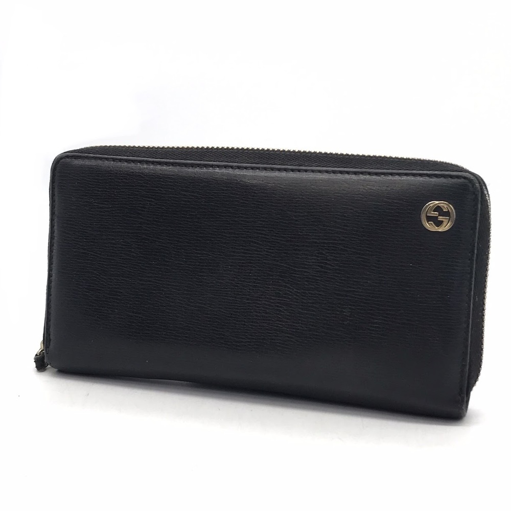 Gucci Interlocking G Round Zipper Long Wallet Black